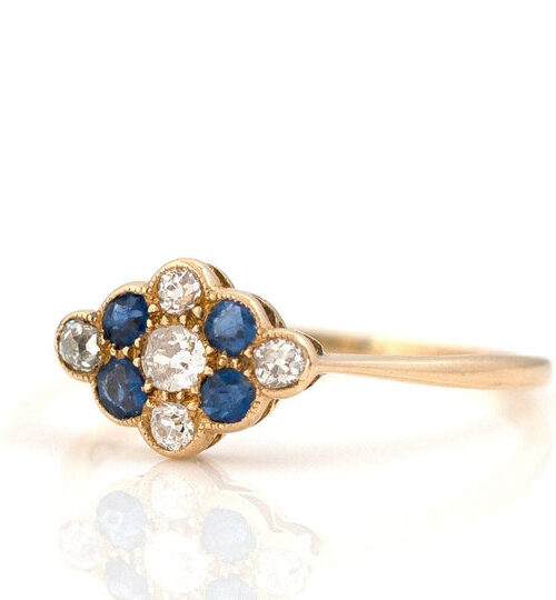 Antique Victorian 18ct Gold Sapphire Diamond Ring